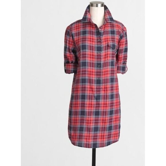 J Crew Top Womens XL Pink Blue Plaid Popover Tunic Metallic Roll Tab Sleeve - Picture 5 of 8